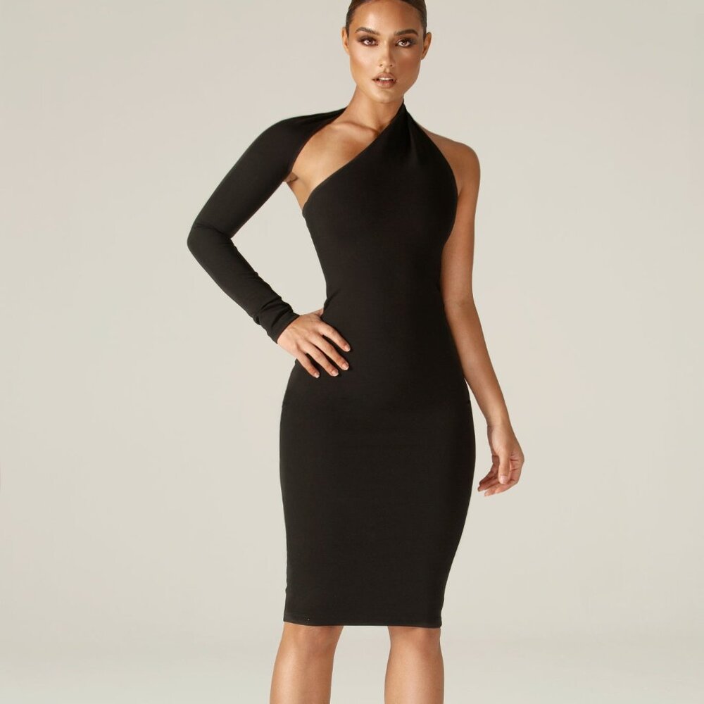 Black fitted one sleeve dress